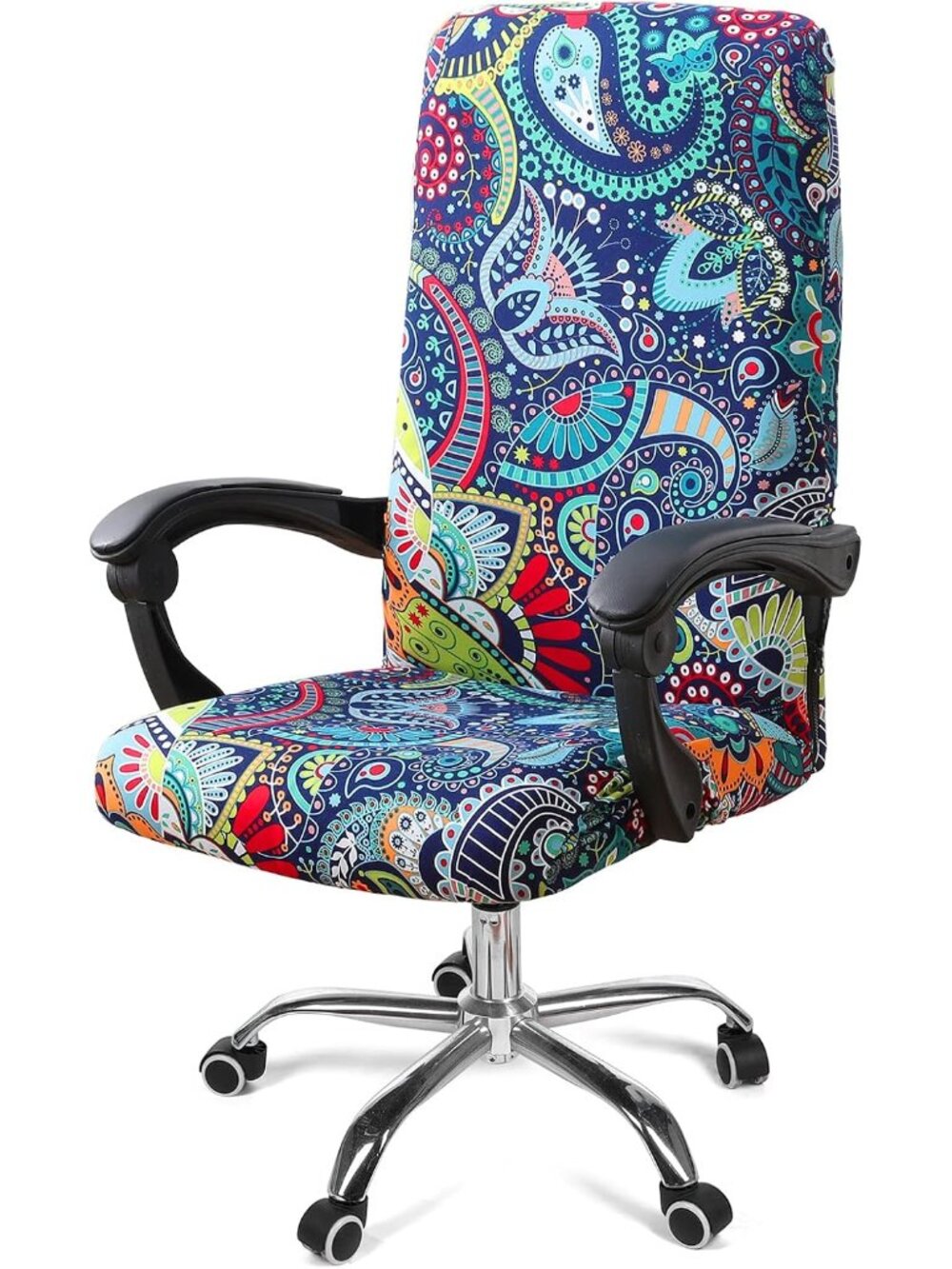 Stretch Printed Office Computer Desk Chair Covers, Blue Green